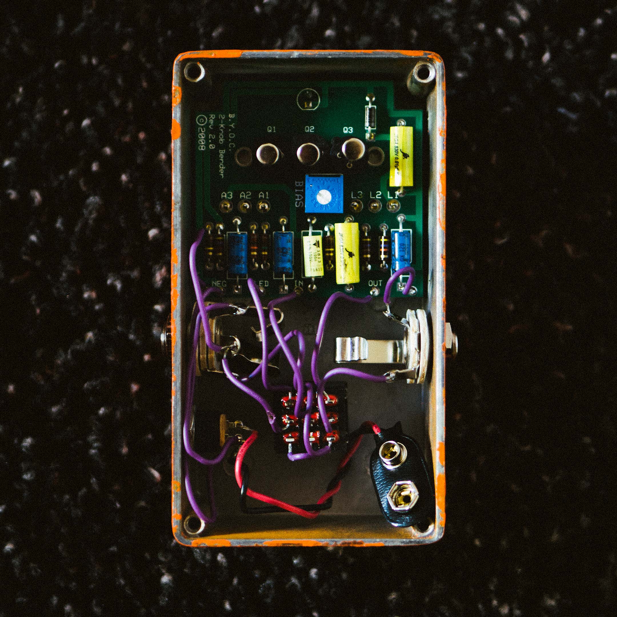 Interiors of fuzz box pedal